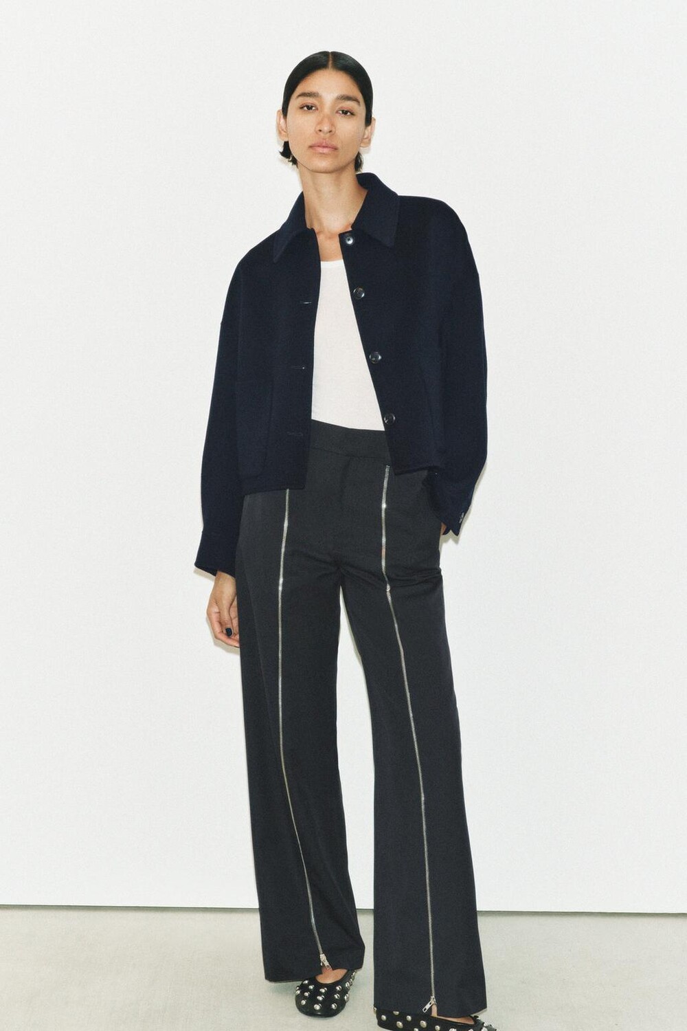 

Двухсторонняя куртка из шерстяной смеси ZARA, темно-синий