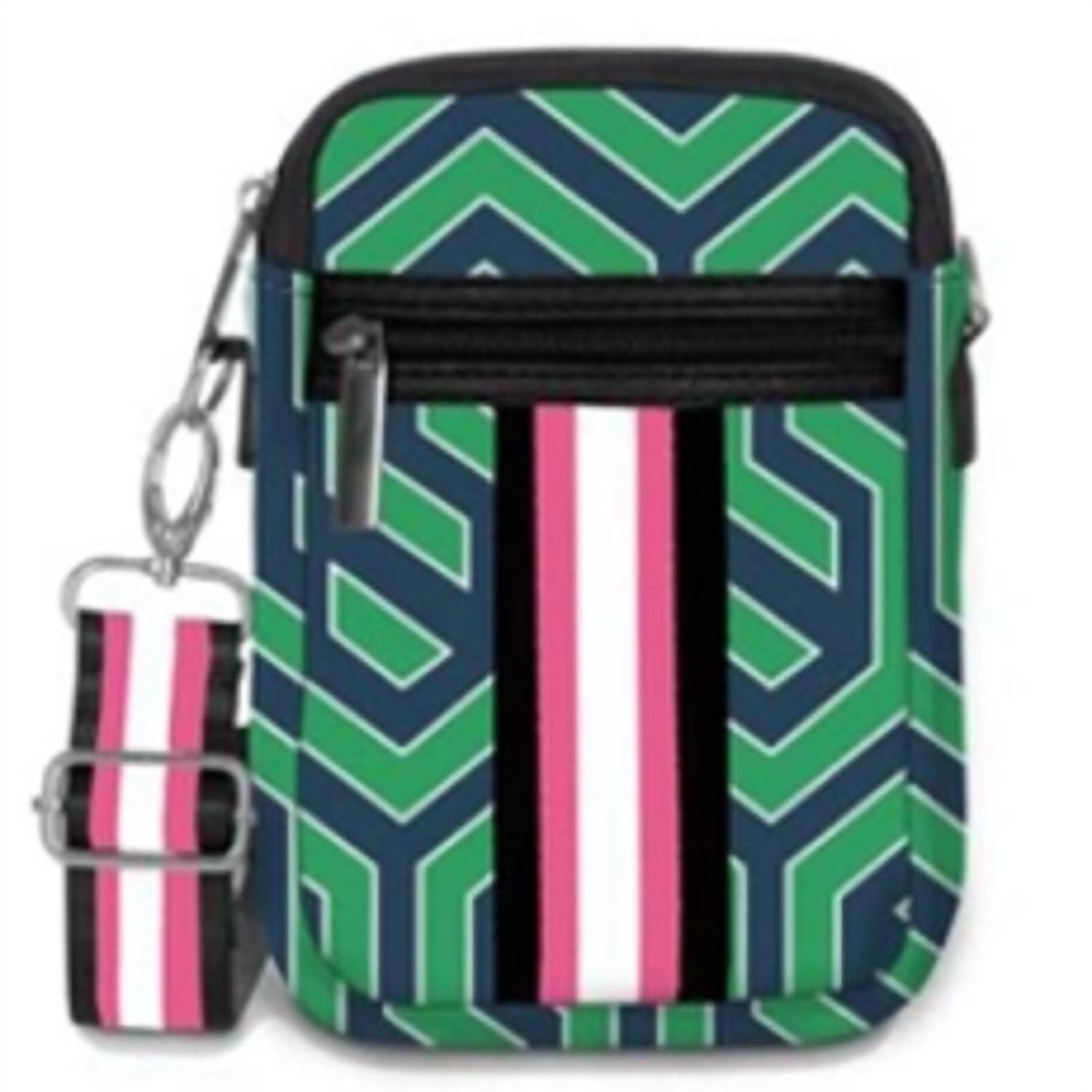 

Сумка через плечо Carla Street из неопрена повседневная в зеленом и синем геометрическом принте Top It Off