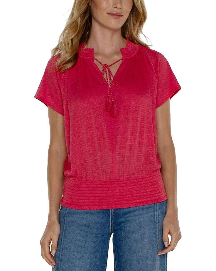 

Топ Liverpool Los Angeles Smocked Raglan Knit Top with Neck Tie, цвет Berry Blossom