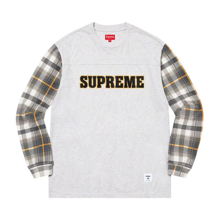 

Топ Supreme Plaid Sleeve Long-Sleeve Top, Ash Grey