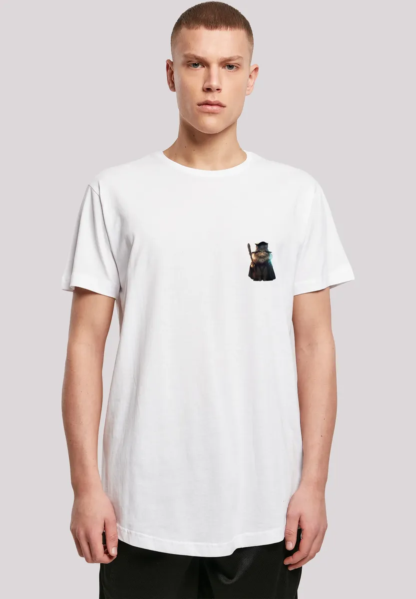 

F4NT4STIC Футболка "Wizard Cat LONG TEE", принт, белый
