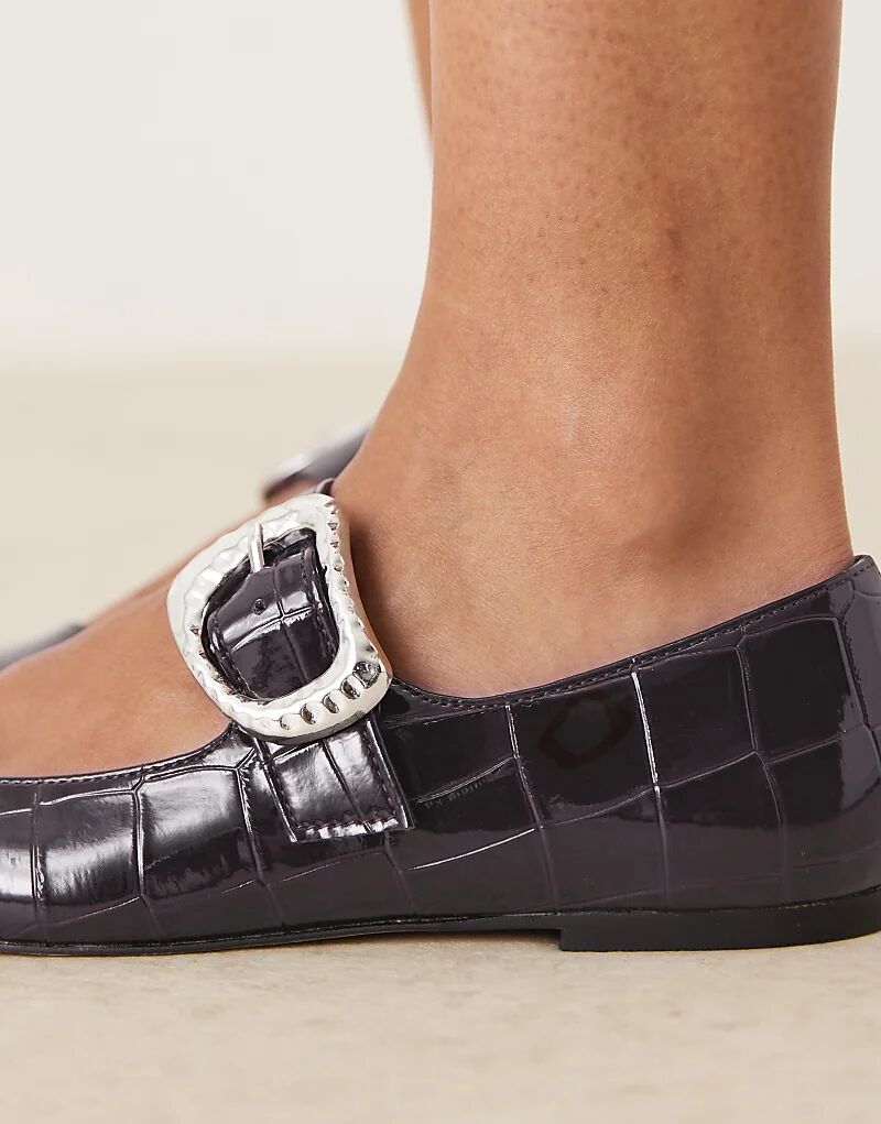 Балетки Мэри Джейн с квадратным носком из коричневого крокодила от ASOS DESIGN Linton — фото 2