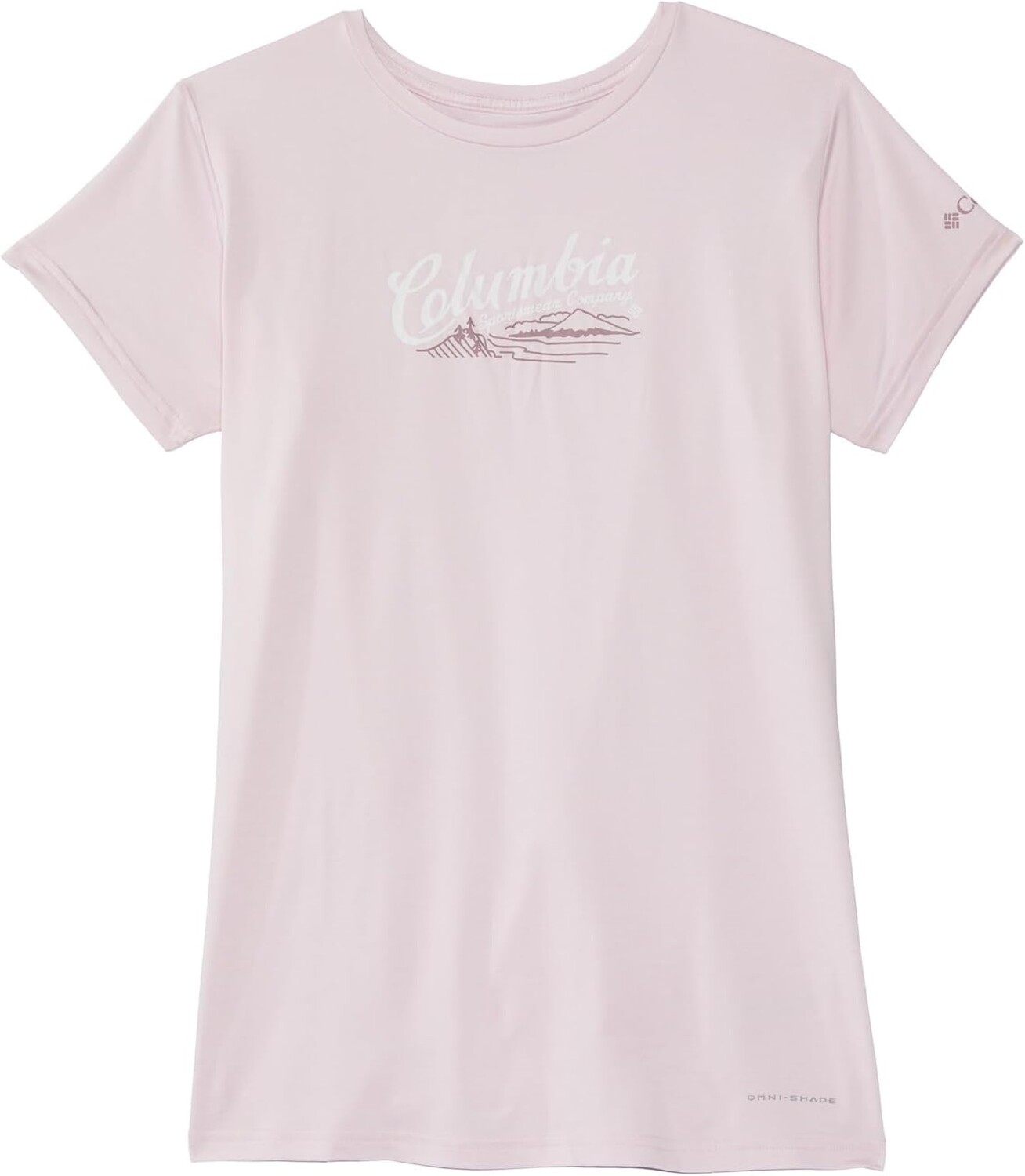 

Рубашка Columbia Kids Mission Peak Short Sleeve Graphic Shirt, цвет Pink Dawn/Scripted Scene