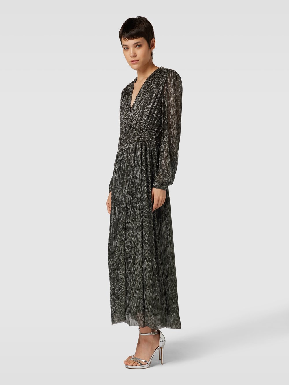 

Платье макси с металлическим V-образным вырезом THE KOOPLES, серебряный