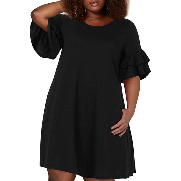 

Женское платье-трапеция с карманом и рукавами-фонариками из джерси, plus size Megaretailer