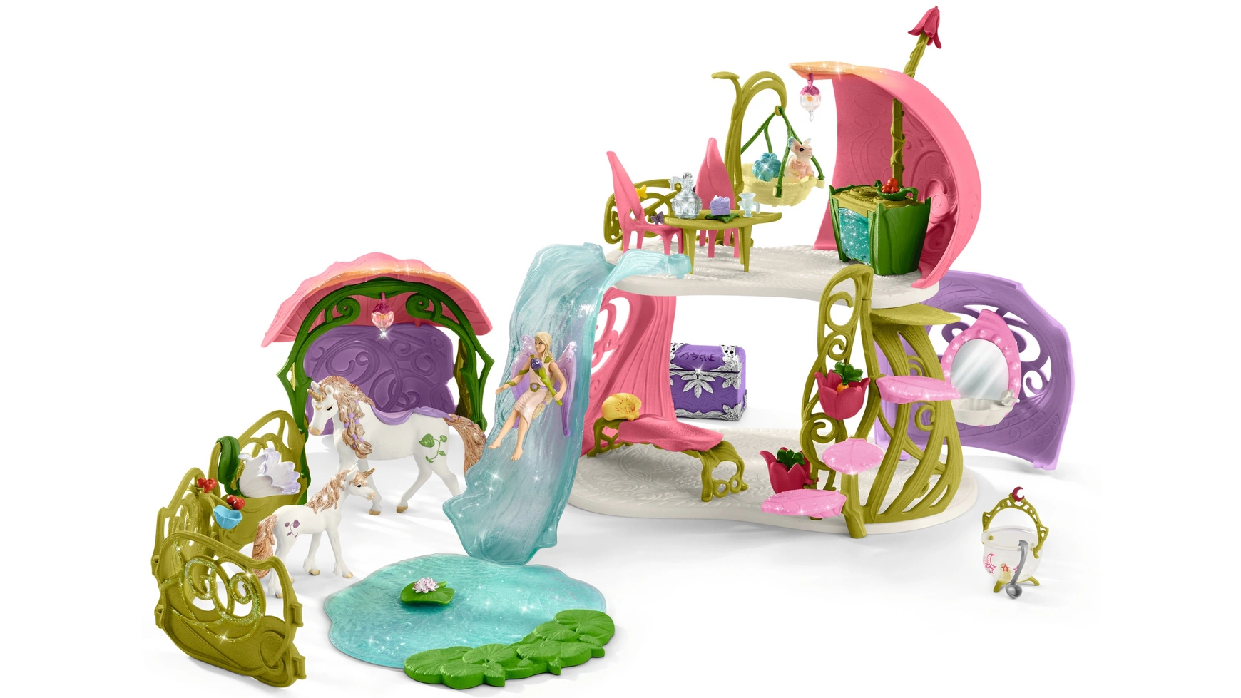 

Schleich Баяла Сверкающий цветочный домик с единорогами, озером и конюшней
