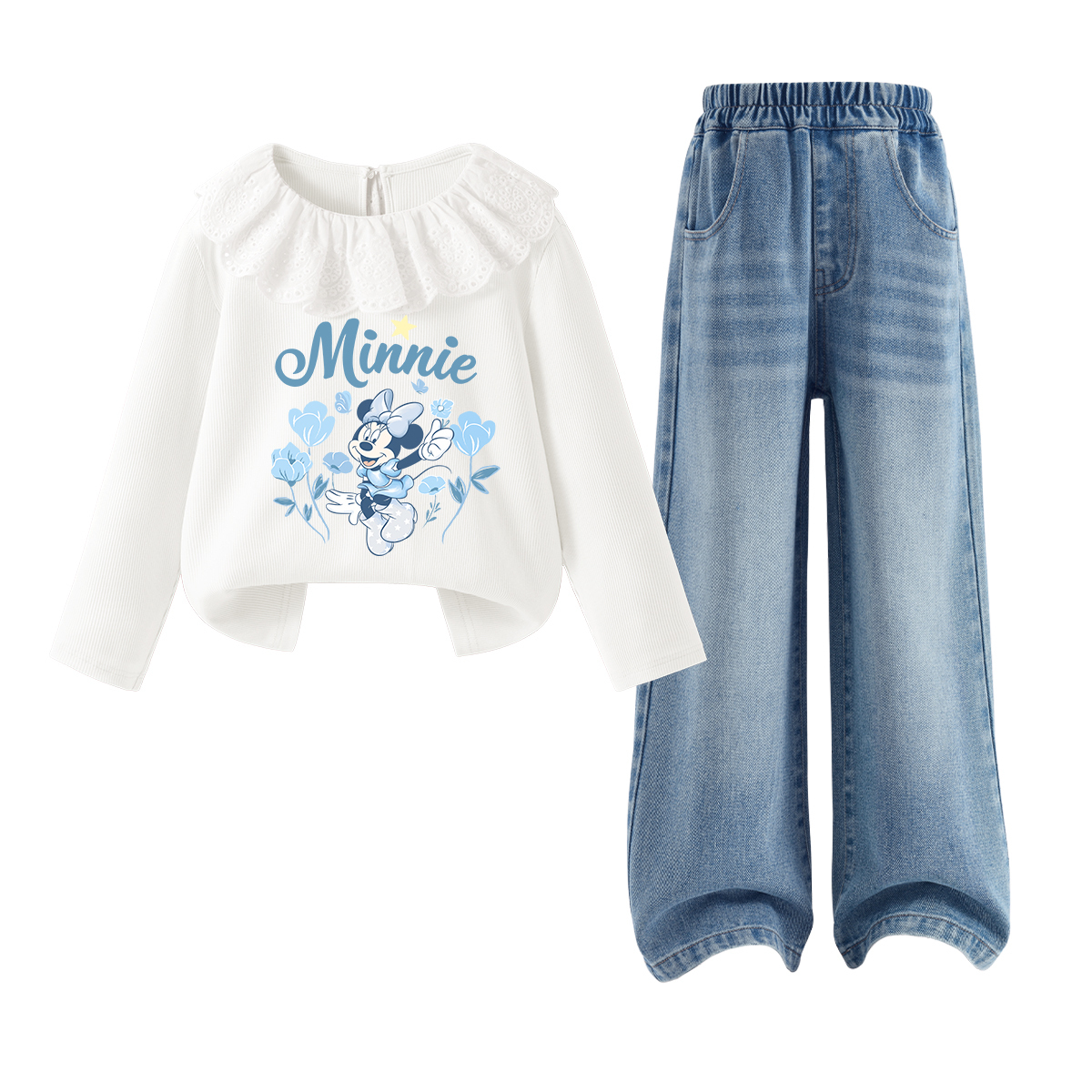 Детская повседневная спортивная одежда Disney, Di Light Color Gardenia White+Solid Color Denim Light Blue — фото 4