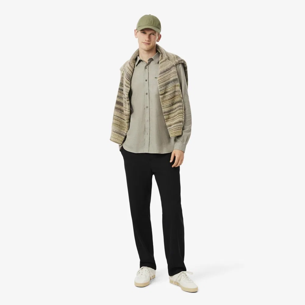 Мужская фланелевая рубашка в ёлочку, светло-серая, от Lacoste — фото 4