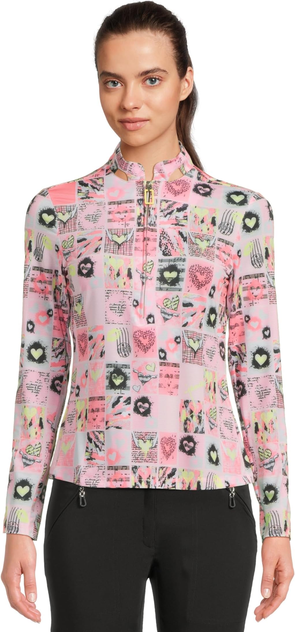 

Топ Jamie Sadock Sunsense Hearts Print Long Sleeve 1/4 Zip Sun Protection Top, розовый