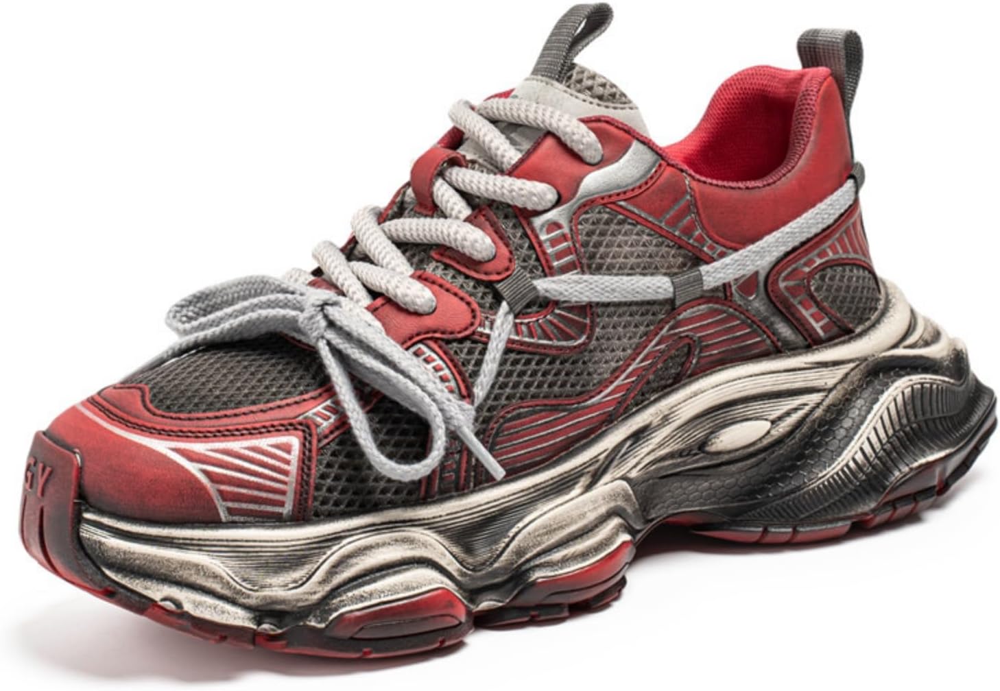 

Мужские кроссовки Netehadi, дышащие, с сеткой, на массивной платформе, с шнуровкой, повседневные, стильные, с нескользящей подошвой, с округлым носком, для прогулок и тенниса, кроссовки в стиле «папа», красный