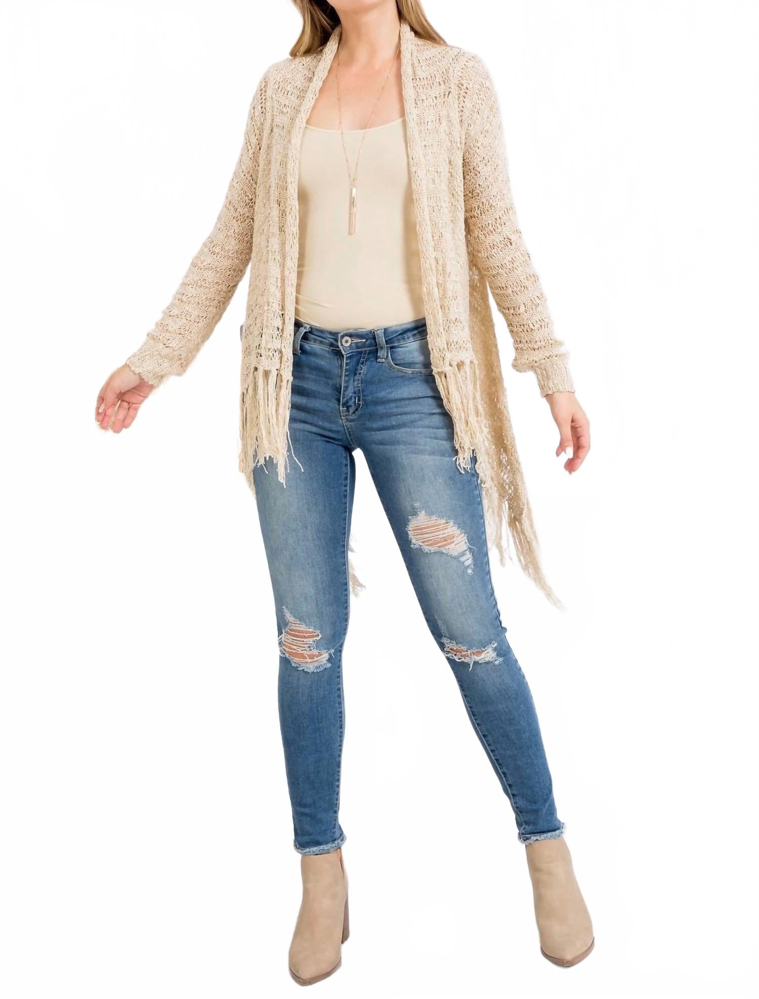 

Кардиган крючком с длинными рукавами бежевого цвета MIRACLE