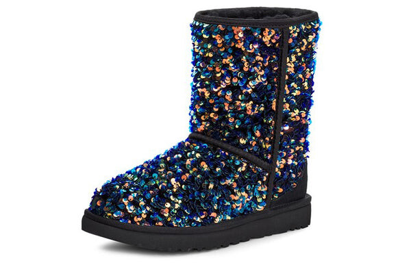 Кроссовки классические короткие звездные блестящие зимние ботинки Ugg, черный — фото 4