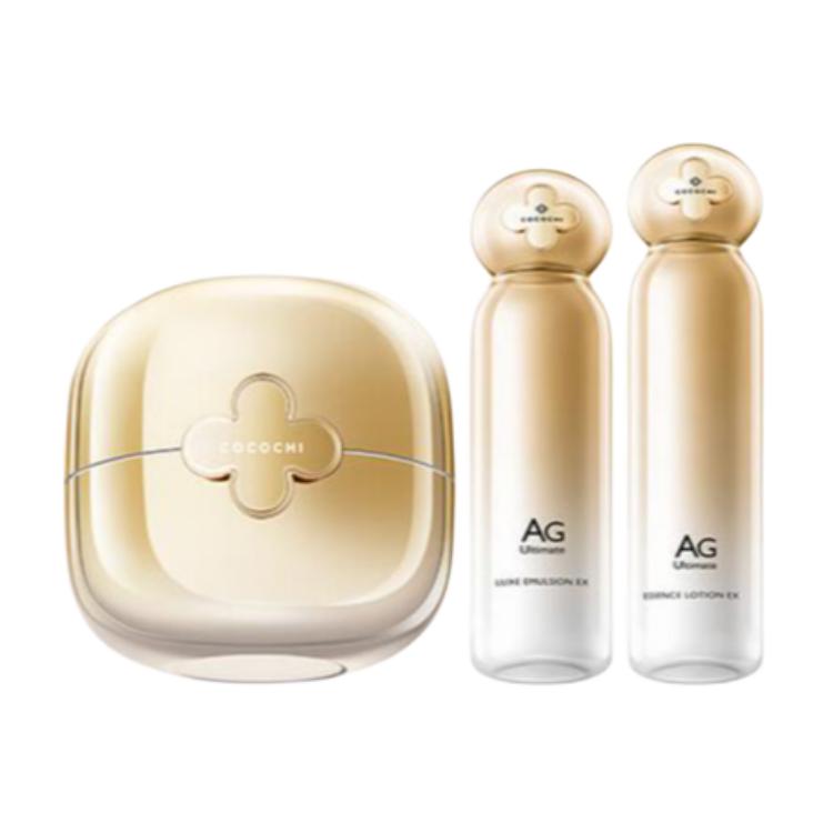 

Набор из четырех увлажняющих лосьонов Cocochi AG Anti Glycation Lotion для ухода за кожей Cocochicosme, three-piece set: 3.0 small золото can 80g+2.0 золото milk 130ml+2.0 золото water 170ml