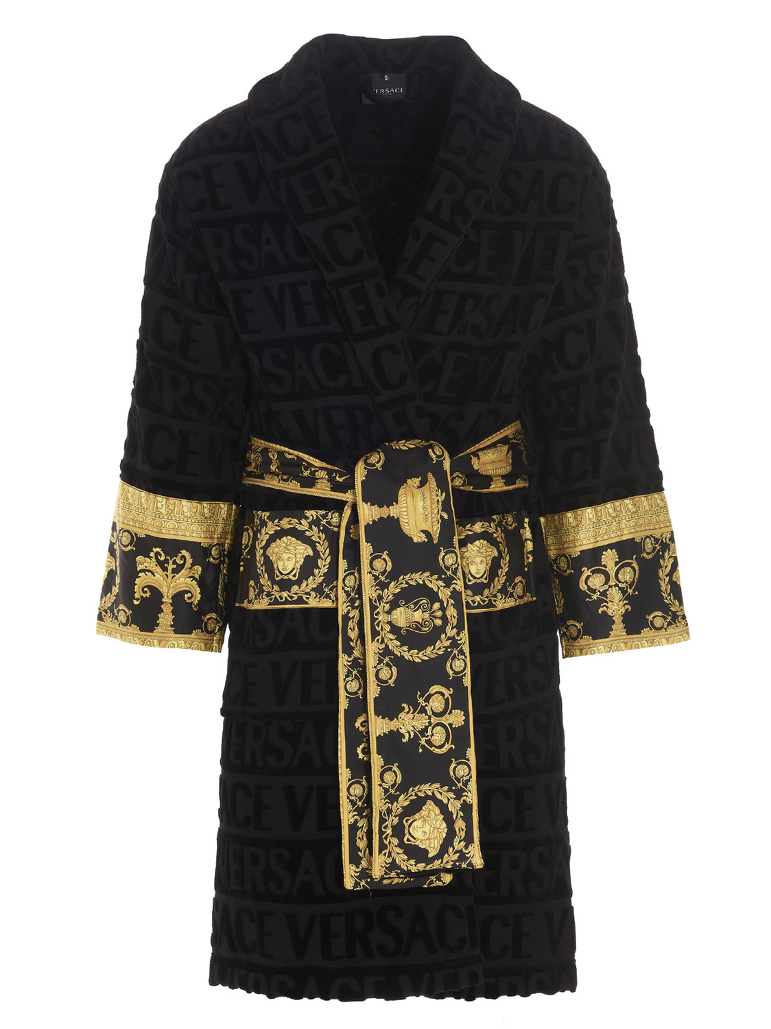 

Банный халат с тисненым логотипом Versace Home, черный