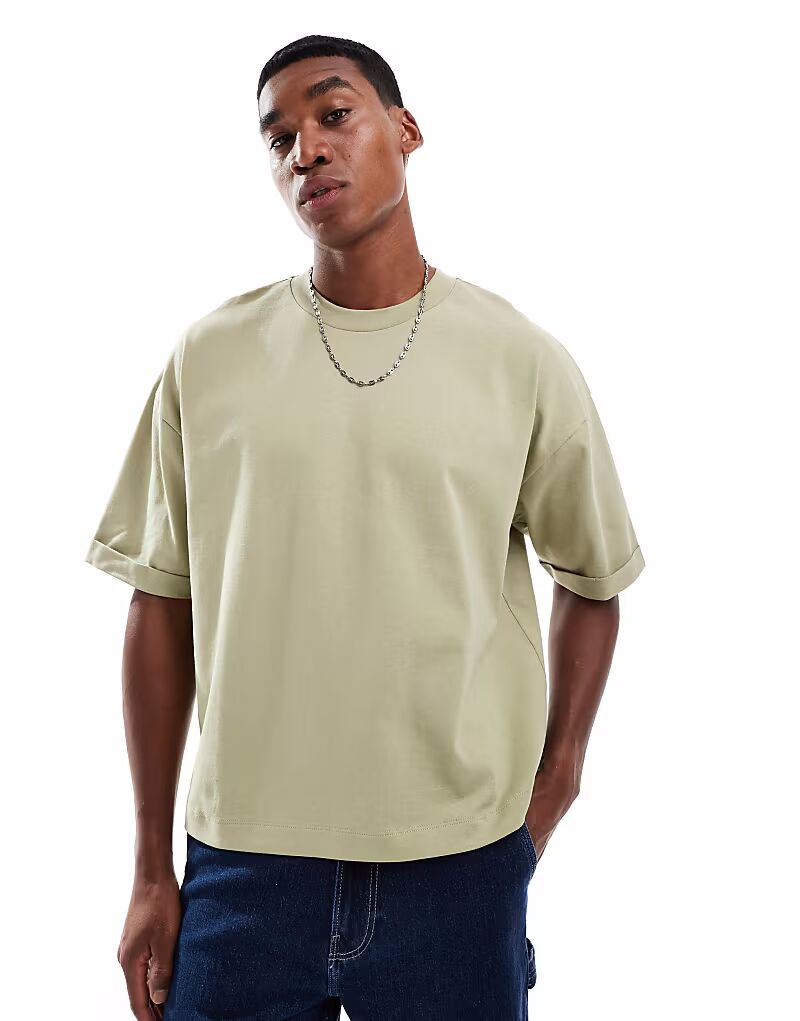 

Футболка свободного кроя ASOS DESIGN плотная, свободного кроя, цвета хаки