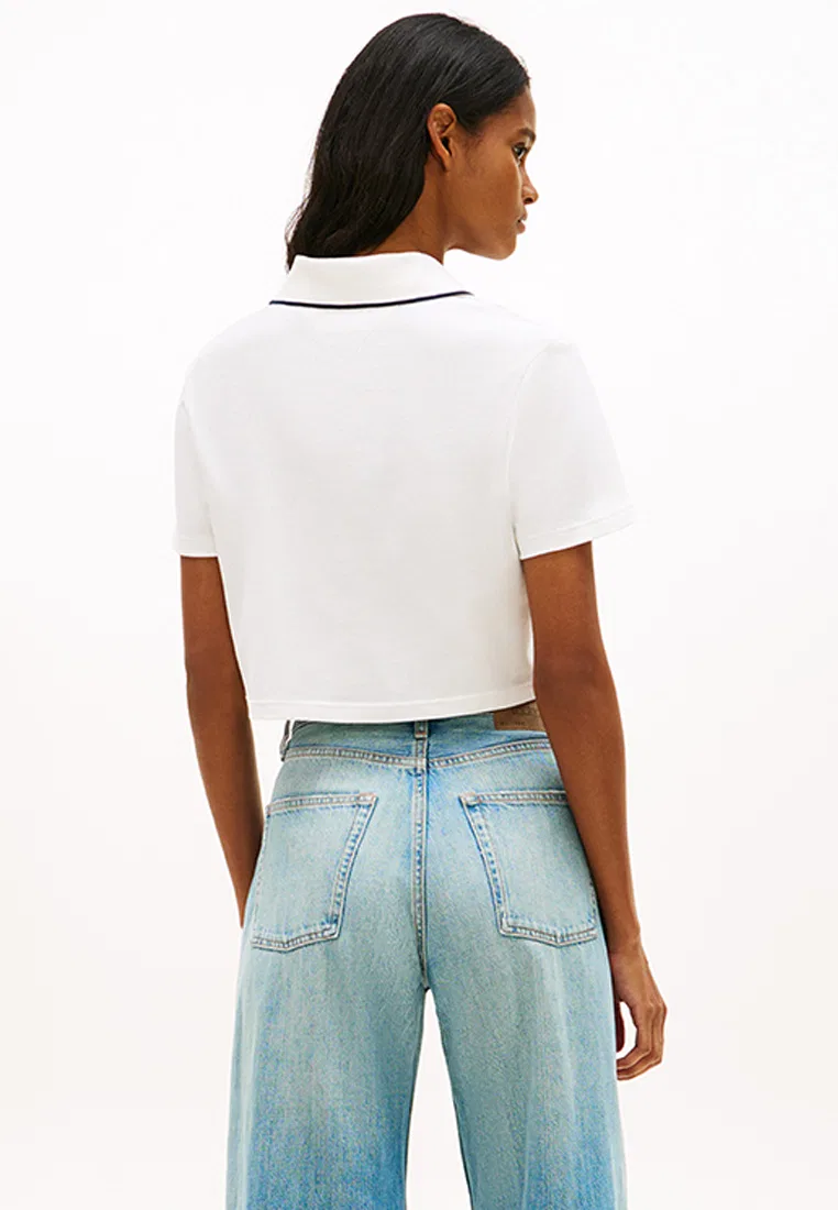 Поло с коротким рукавом, с нашивкой, Tommy Jeans Tommy Hilfiger, экрю/мультиколор — фото 2