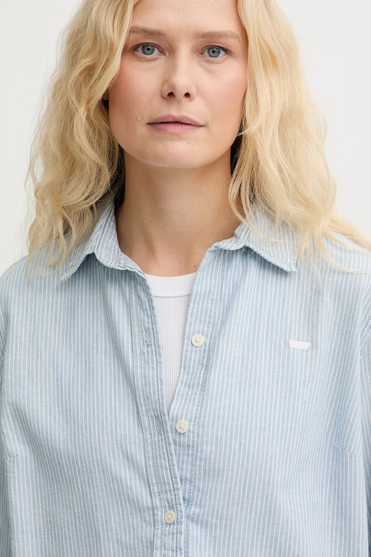 Классическая черно-белая хлопковая рубашка Levi's, синий — фото 4
