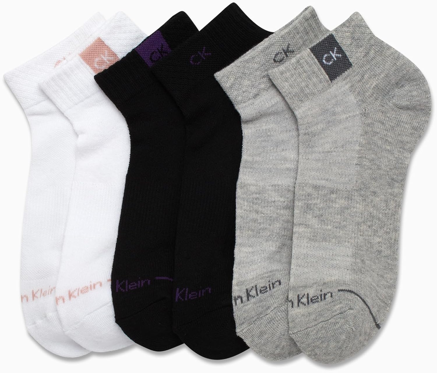 Женские носки Calvin Klein Quarter - упаковка из 6 пар носков с мягкой подошвой, дышащими и низким вырезом для бега, ходьбы и повседневной носки, Grey Multi — фото 3