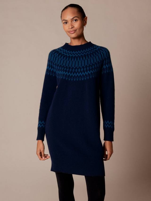 

Фэр-Айл свитер-платье из чистой шерсти Celtic & Co., French Navy / Teal
