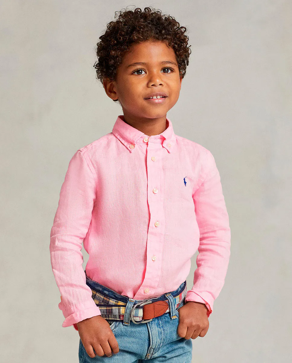 

Льняная рубашка для мальчика с лошадью Polo Ralph Lauren, цвет Rosa