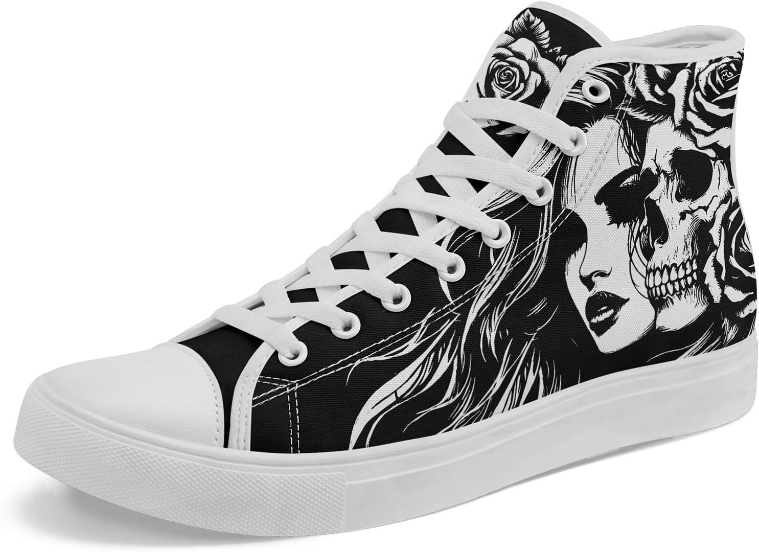 

Высокие кеды на шнуровке AWSOLE Gothic Skull для мужчин и женщин, смелый и дерзкий дизайн кроссовок для повседневной носки, плоская подошва для ходьбы, белый/черный/серый