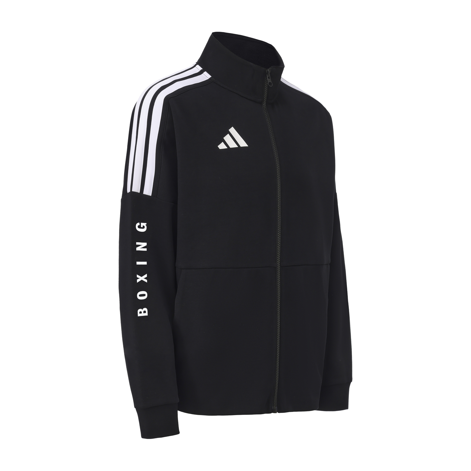 Adidas Куртка унисекс, черная с белыми полосами, воротник-стойка, умеренный размер, множество карманов, трикотажная — фото 4