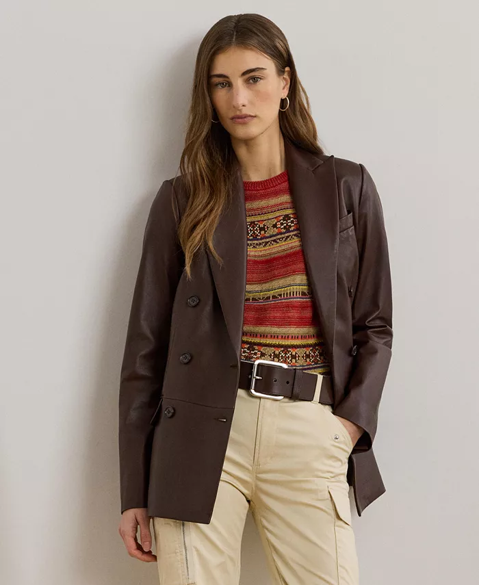 

Женский двубортный блейзер из овчины Lauren Ralph Lauren, коричневый