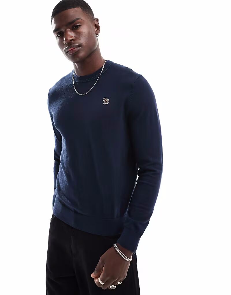 

Трикотажный джемпер с круглым вырезом и логотипом в виде зебры в темно-синем цвете Ps Paul Smith