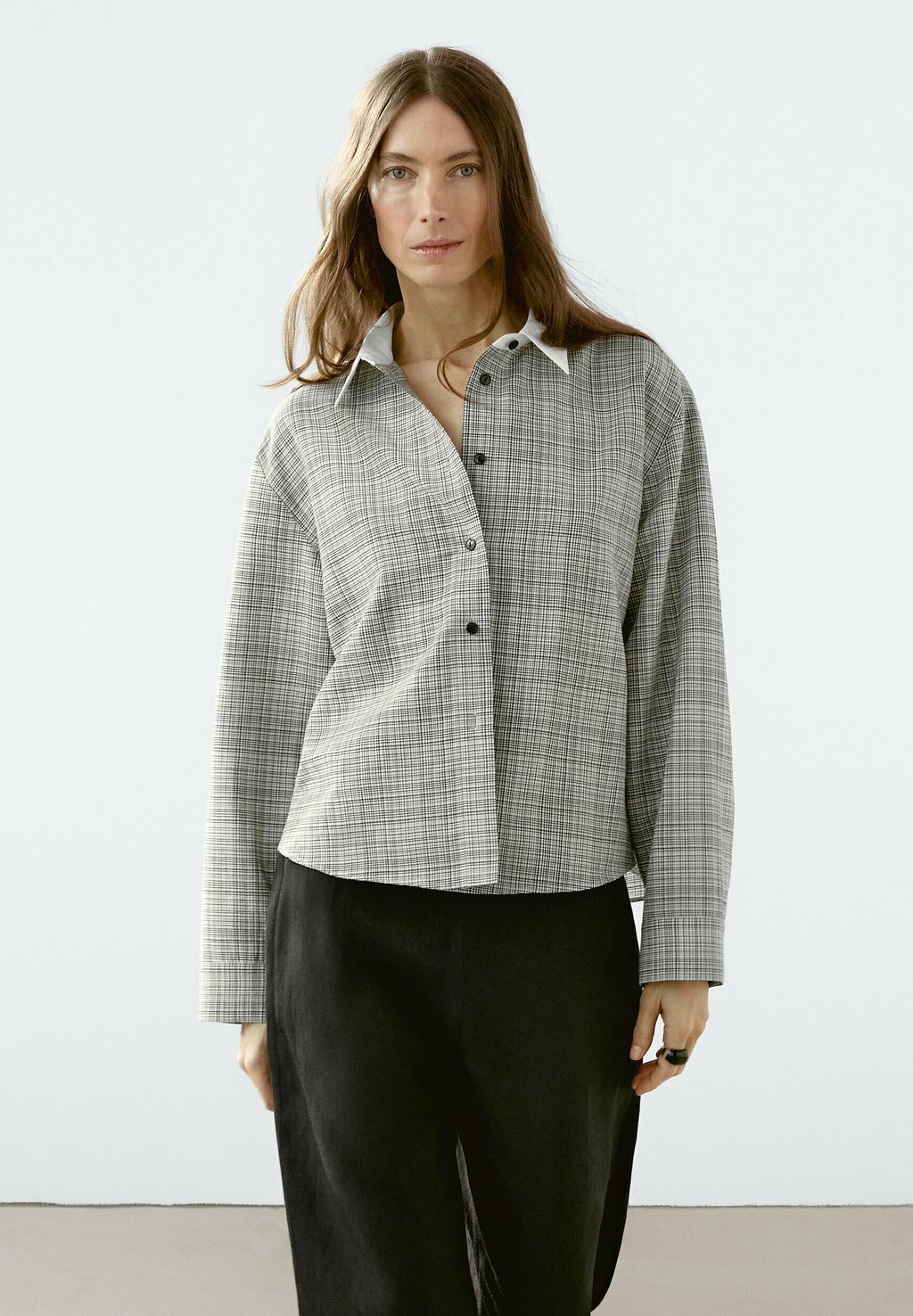 

Блузка на пуговицах CHECK Massimo Dutti, белый