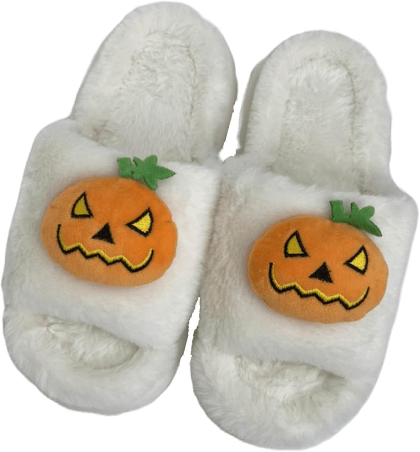 

Мягкие, пушистые, теплые тапочки-тыквы на Хэллоуин для женщин и мужчин, жуткие тапочки-фонарики для дома и улицы Qybhbch, белый