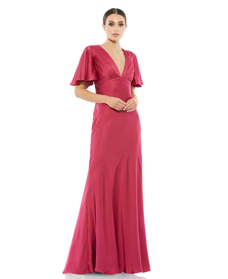 

Женское платье-труба с V-образным вырезом и рукавами-воланами Mac Duggal, Raspberry