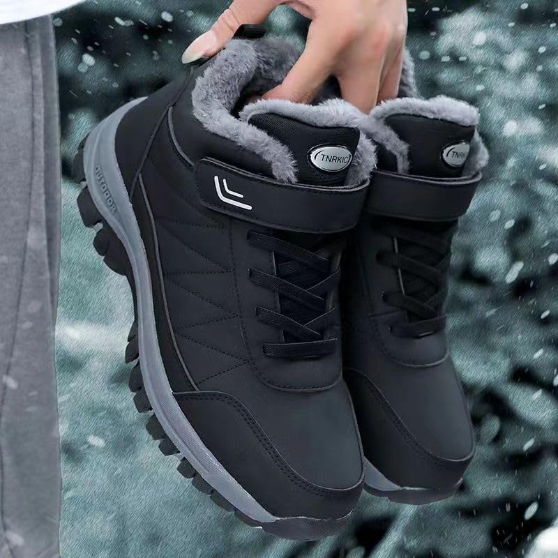 Зимние походные ботинки для мужчин среднего и пожилого возраста- утепленная, с толстой амортизацией, мягкая подошва, обувь для походов по заснеженной местности Hoalox, черный — фото 2