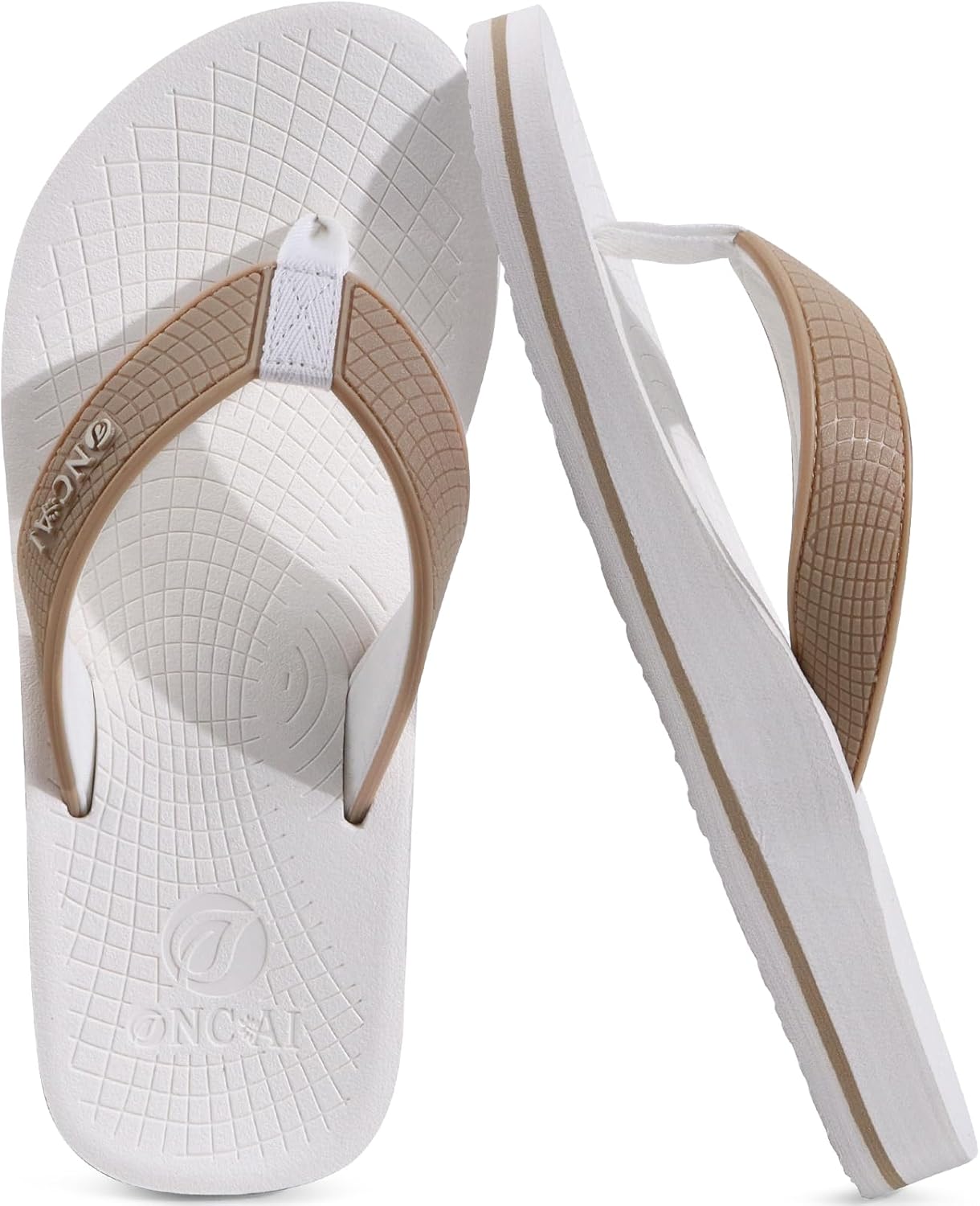 

Мужские резиновые шлепанцы ONCAI, модные летние пляжные и для бассейна, сандалии для душа с ковриком для йоги, нескользящей подошвой и амортизирующей подошвой для улицы, белый/бежевый