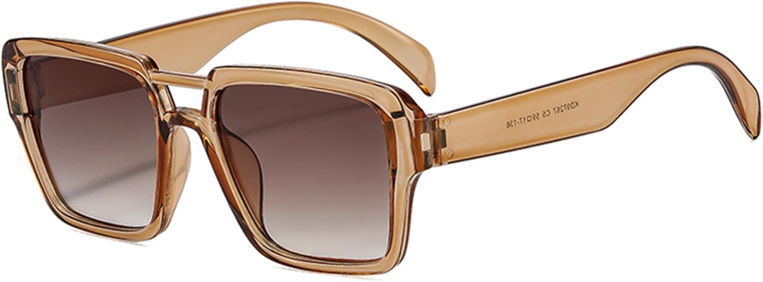 

bullabulling Модные солнцезащитные очки-пилот с двойной перемычкой для женщин и мужчин, ретро квадратные солнцезащитные очки в стиле 70-х, винтажные, с защитой от УФ-излучения, Tea