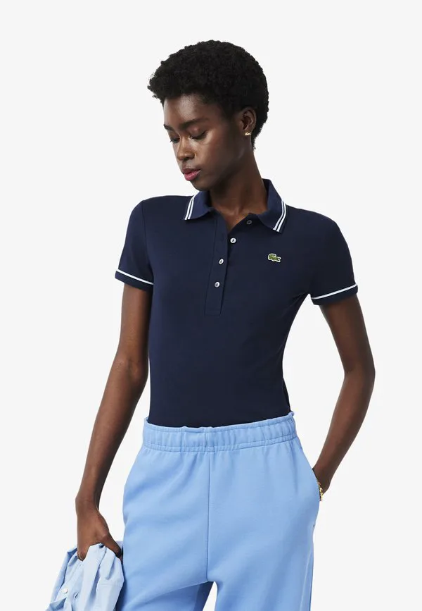 Рубашка поло Lacoste Bleu Marine Bleu Clair Blanc-Ui, приталенная, однотонная