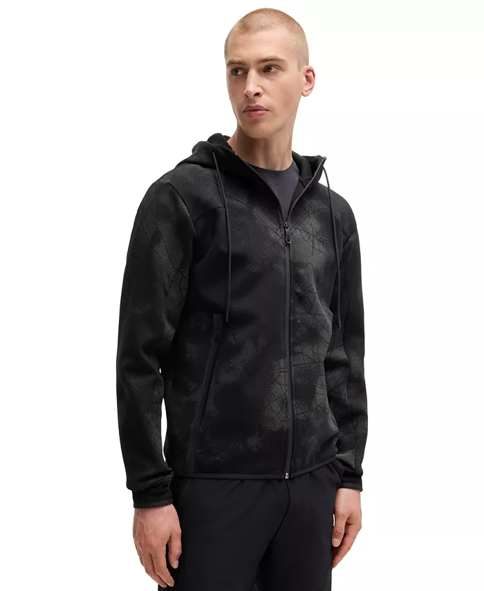 

Мужская худи с молнией и светоотражающим принтом Hugo Boss, черный