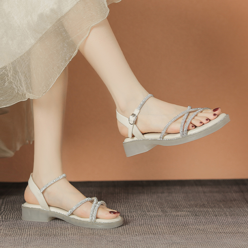 ZHR Женские сандалии на одной застежке бежевые, цвет Beige — фото 3