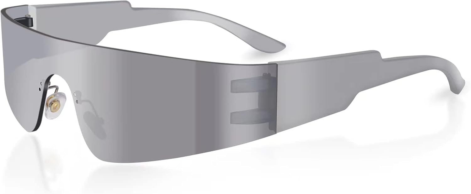 

Футуристические солнцезащитные очки обтекаемой формы, стиль Y2K, серебристые, модные очки без оправы в стиле киберпанк для женщин и мужчин, для рейв-вечеринок milramtob, Silver