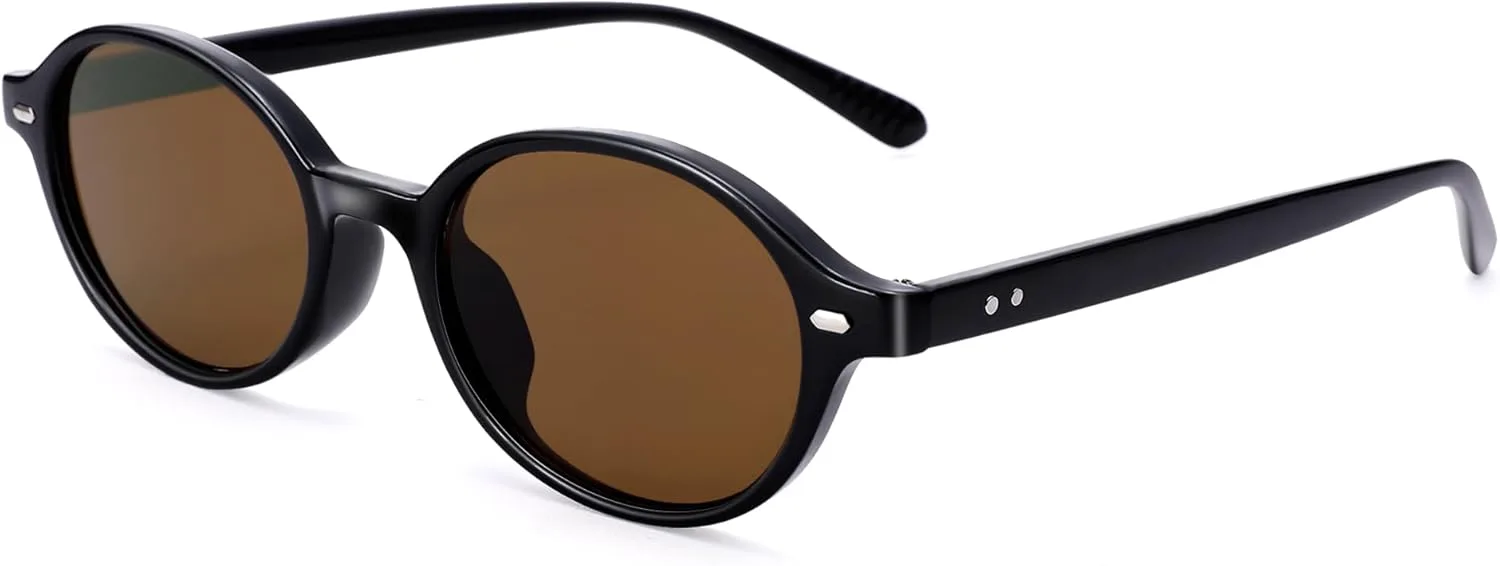 

SCVGVER Ретро овальные солнцезащитные очки для женщин, модные винтажные маленькие узкие круглые солнцезащитные очки в стиле 90-х, A2 - Black Frame - Brown Lens