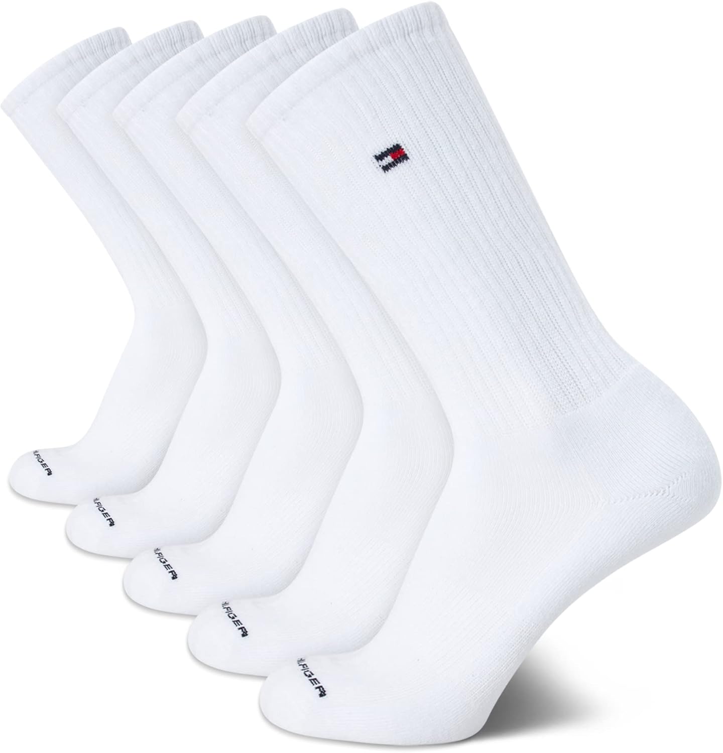 

Мужские носки Tommy Hilfiger Crew Socks - 5 пар спортивных носков с эластичной подкладкой и амортизацией (размер обуви: 7-12), Pure White