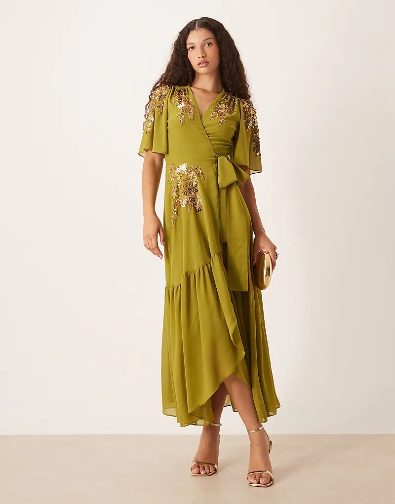 

Платье макси Hope & Ivy с декором и запахом спереди оливкового цвета