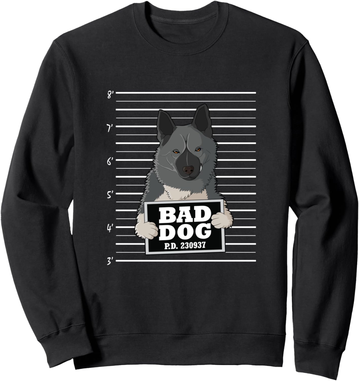 

Фотография норвежской лосиной собаки, толстовка с надписью Guilty Dog Bad Dog Mug Shot Norwegian Elkhound, черный