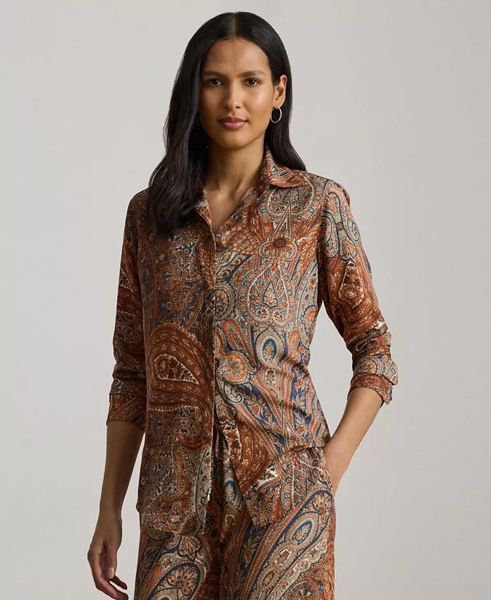 

Женская креповая рубашка классического кроя с узором пейсли, P/XS–XXL Lauren Ralph Lauren, белый