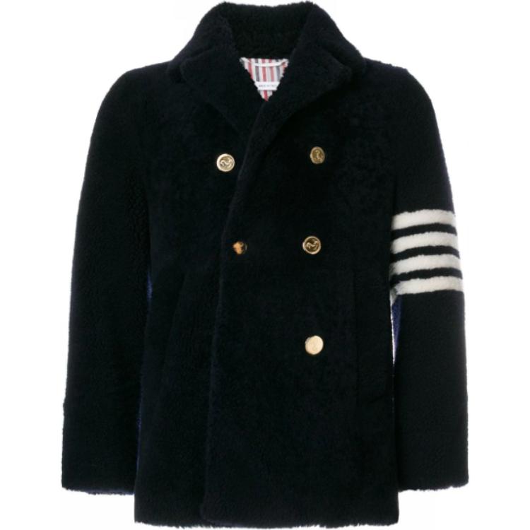 

THOM BROWNE Неструктурированное классическое пальто из овчины, Navy Blue