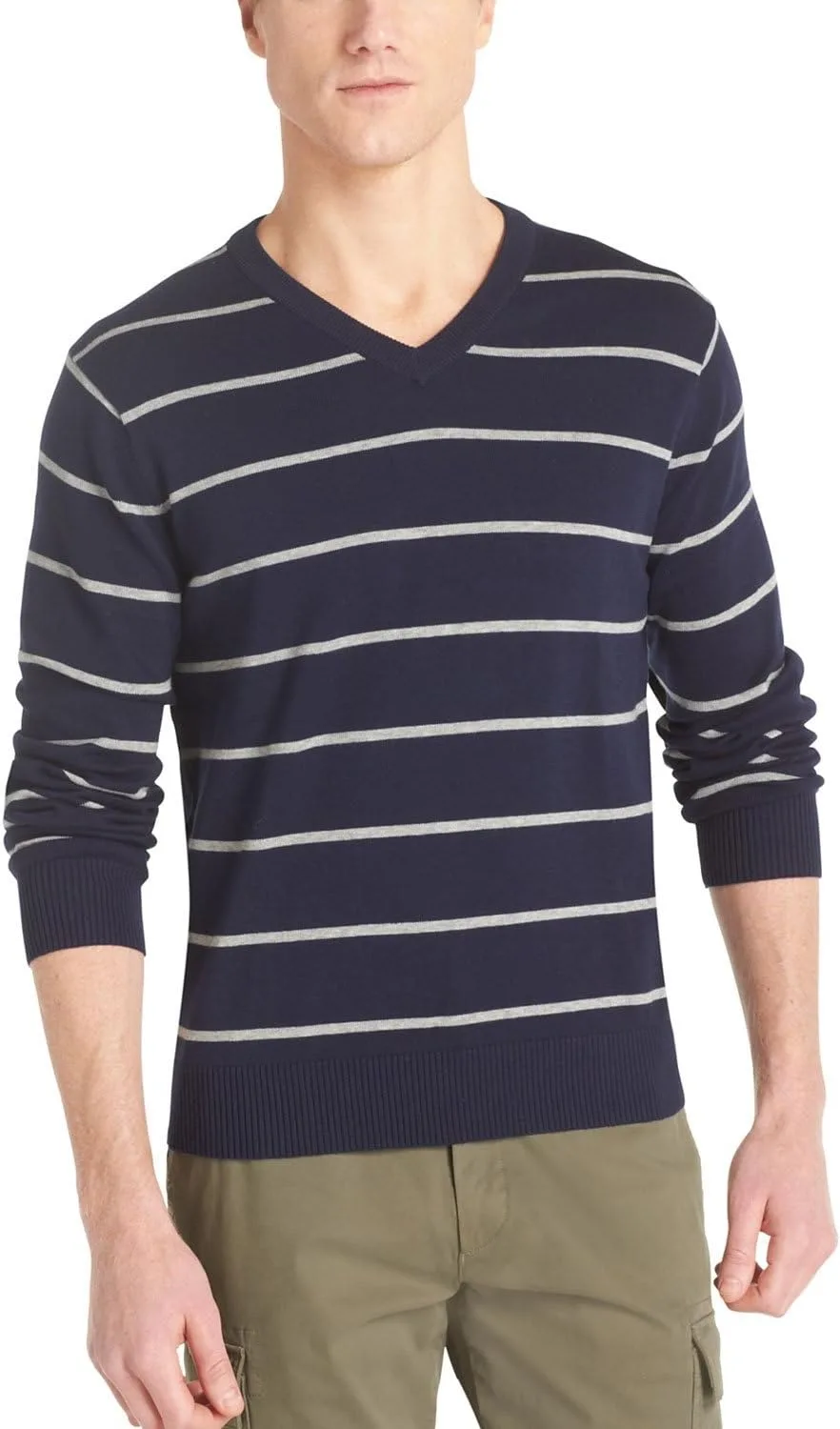 

IZOD мужской тонкий вязаный свитер с V-образным вырезом в полоску