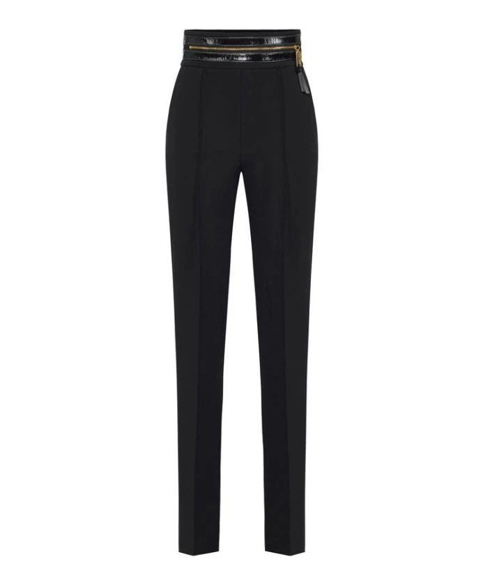 

Брюки из легкой креповой ткани с мятым поясом, имитирующим кожу. Elisabetta Franchi, черный