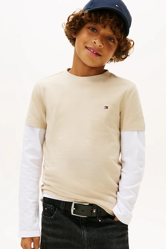 

Детская хлопковая футболка Tommy Hilfiger, бежевый