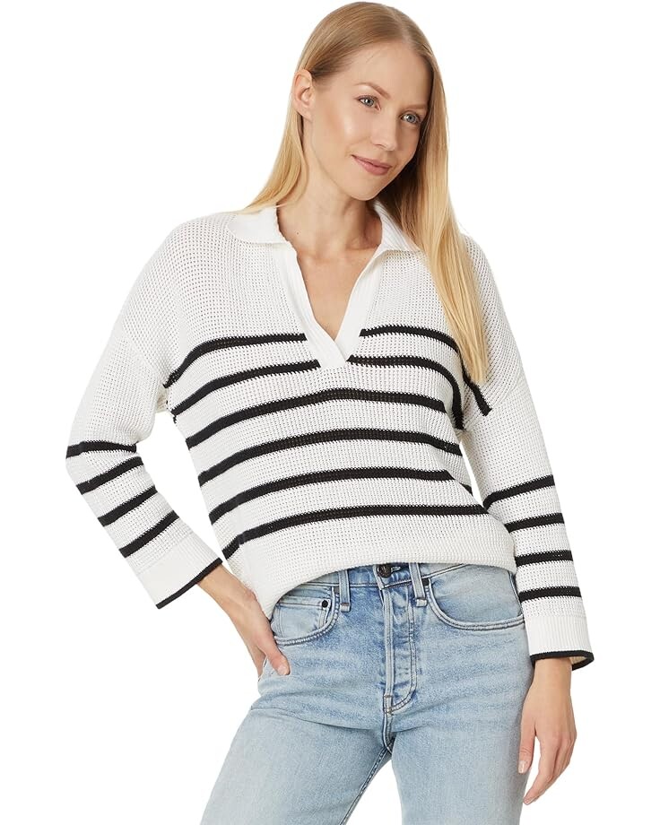 

Свитер Lilla P Textured Stripe Polo Sweater, белый/черный