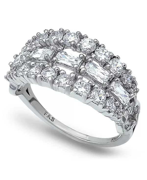 

Кольцо с 3 рядами изумрудов в круглой оправе из кубического циркония на серебряной пластине Macy'S, ss