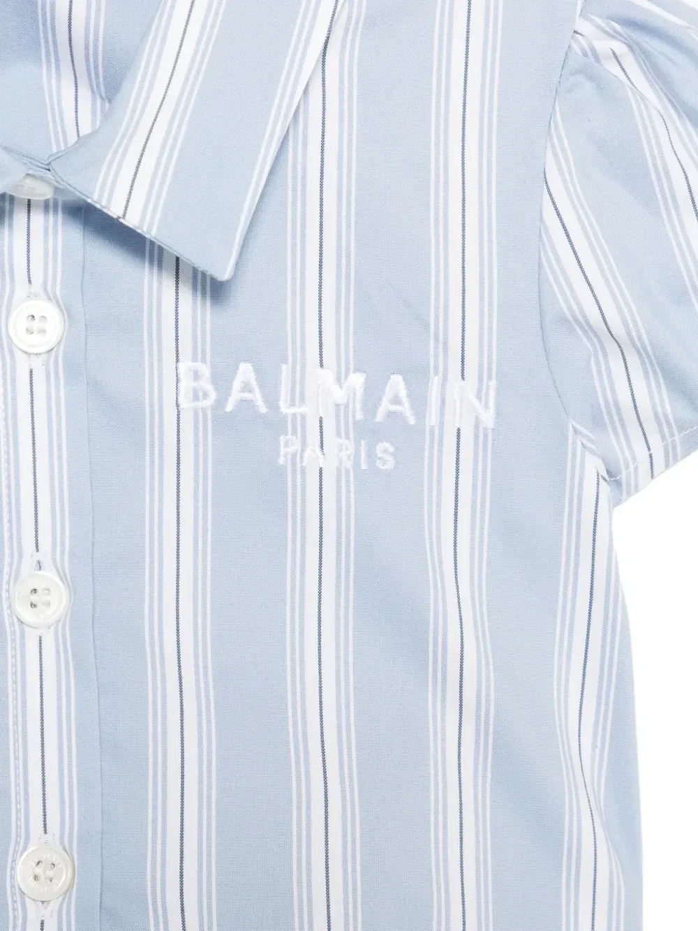 Полосатая рубашка с оборками Balmain Kids, синий — фото 3